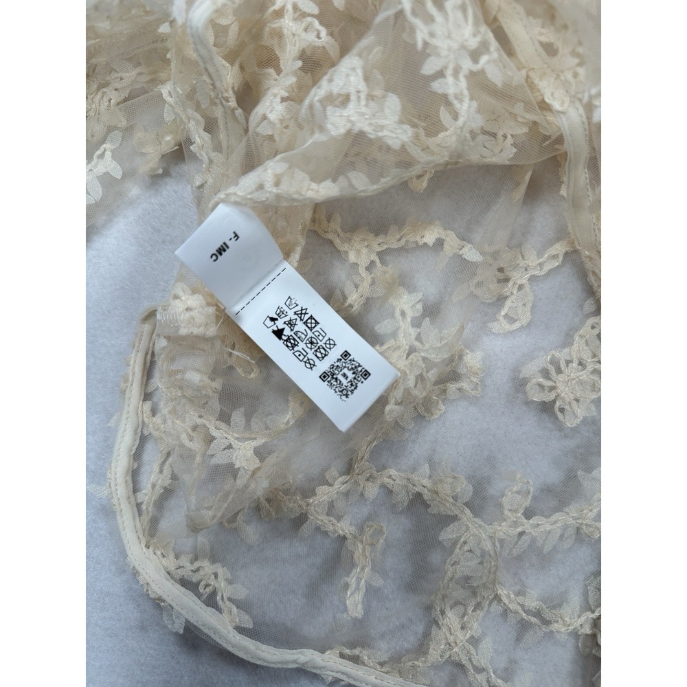 ZARA Cream Sheer Floral Lace Embroidered Cropped Balloon Sleeve Blouse Women's L - Picture 10 of 11